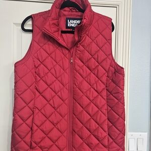 Lands' End Women's Red Quilted Vest Meduim Tall